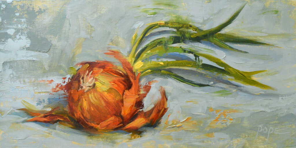 A painting of an onion on the ground