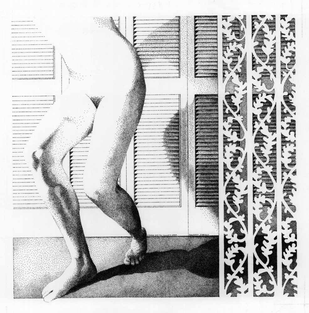 A black and white image of a naked man.