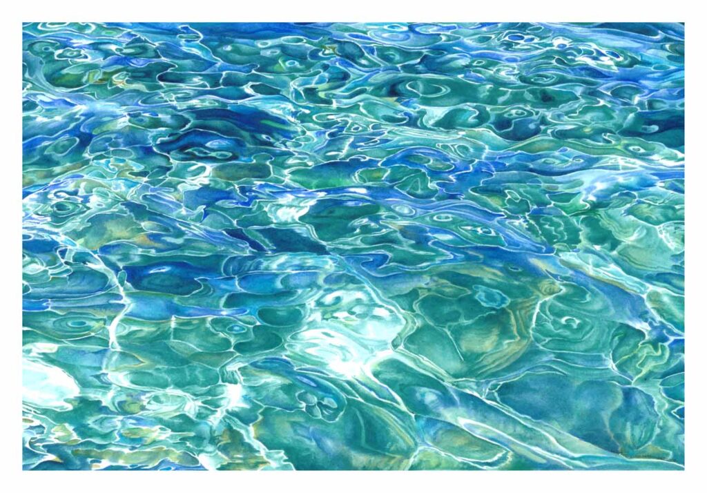 A close up of the water surface of a body of water