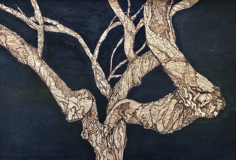 A painting of a tree with branches on it.