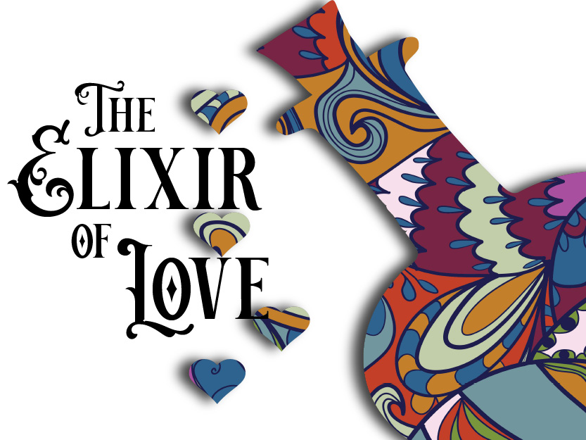 A colorful picture of the word " elixir " with hearts.