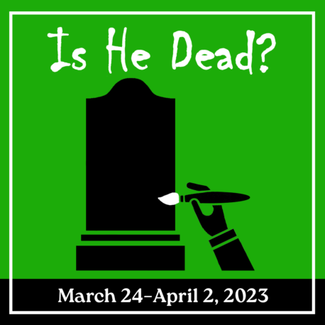 A green square with a black and white image of a grave.