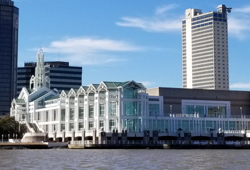 A city with many buildings and water