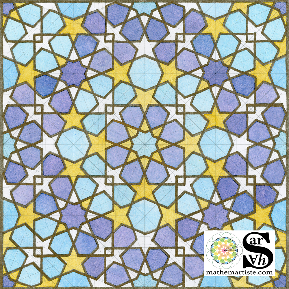 A blue and yellow star pattern with white stars.