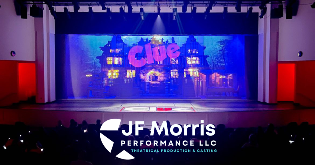 A stage with the words " clue " written on it.